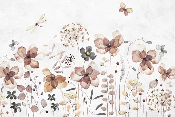 Schmetterlinge und libellen im aquarell-wildblumenmotiv auf hellem hintergrund