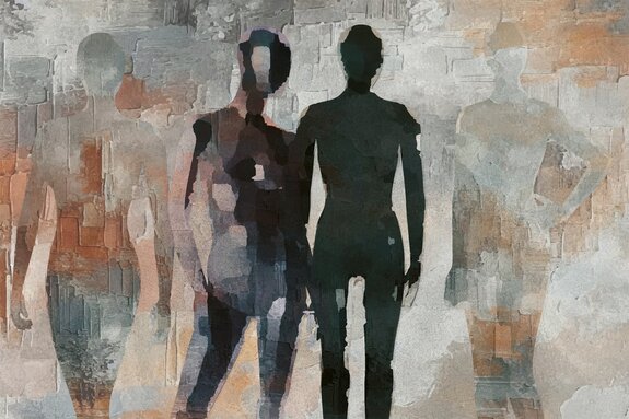 Modernes muster mit abstrakten menschlichen silhouetten auf künstlerischem hintergrund