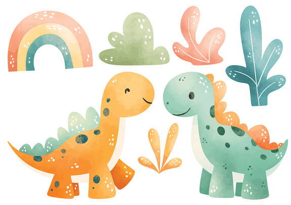 Dinosaurier regenbogen und pflänzchen