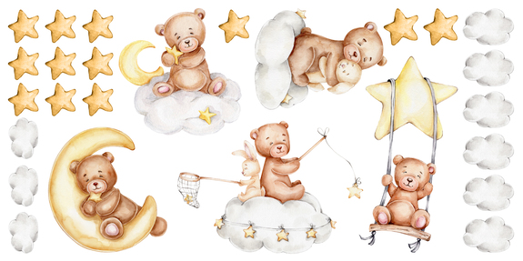 Teddybären hasen wolken und sternchen aquarellkomposition für kinder