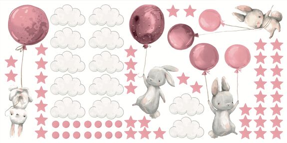 Rosa häschen ballons sternchen und wolken