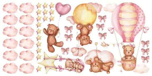 Rosa bären wolken ballons und schleifen