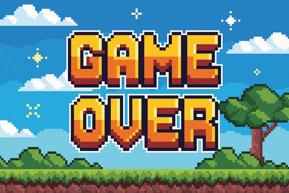 Schriftzug game over im stil eines computerspiels