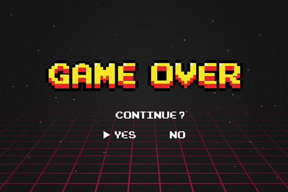 Grafik im retro-computerspielstil mit dem schriftzug game over