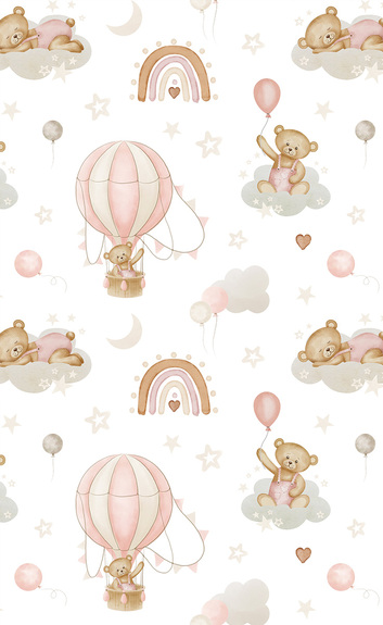 Bären mit ballons auf wölkchen und regenbögen