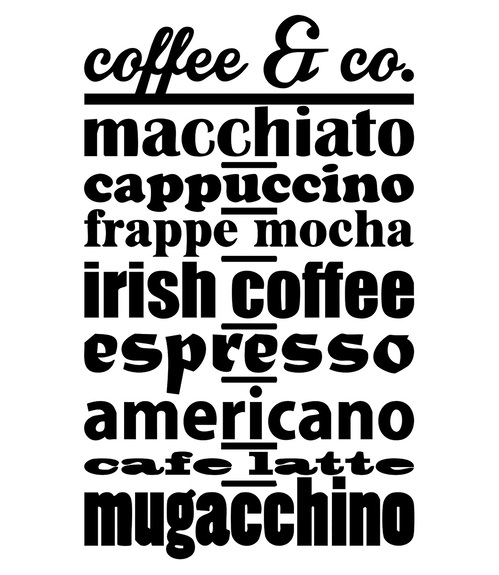 Typografie über kaffee auf weißem hintergrund