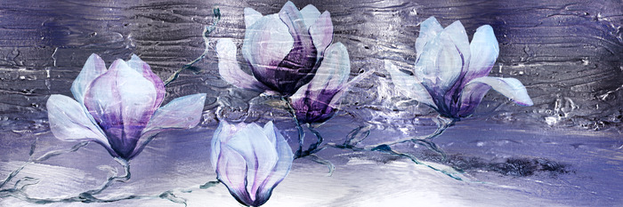 Malerische, violette magnolien auf strukturiertem hintergrund