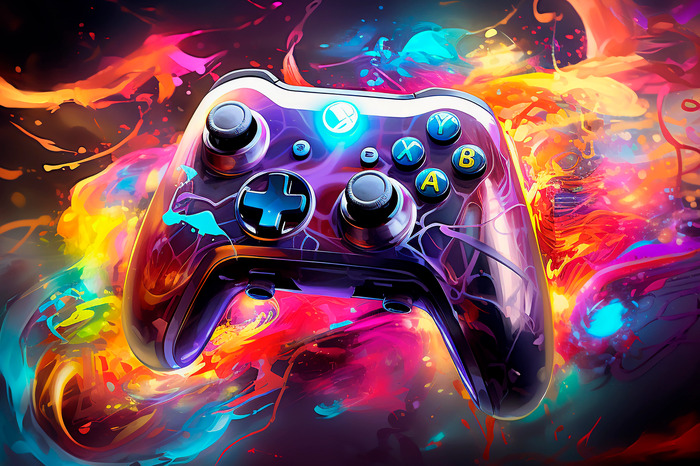 Gamepad und bunte abstrakte farbe