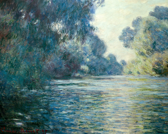 Eine malerische landschaft mit einem fluss, umgeben von üppigen grünen bäumen