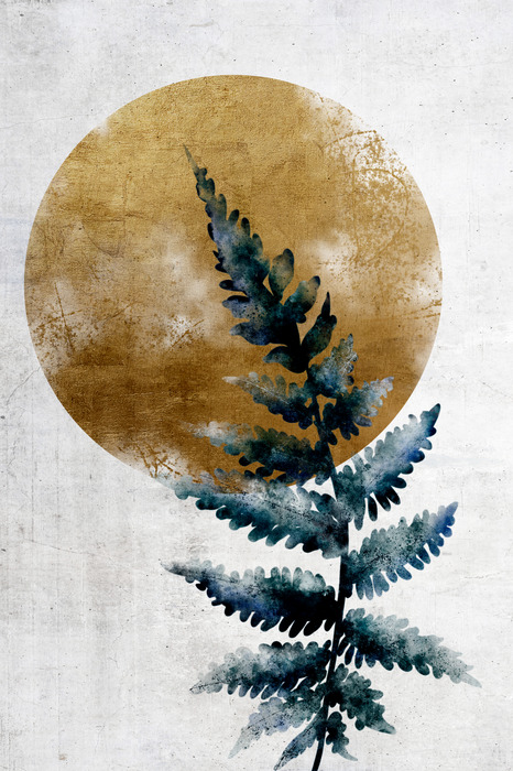 Aquarellillustration eines farns und eines goldenen kreises