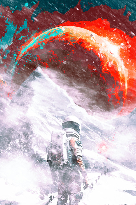 Astronaut und ein fantastischer blick auf den planeten