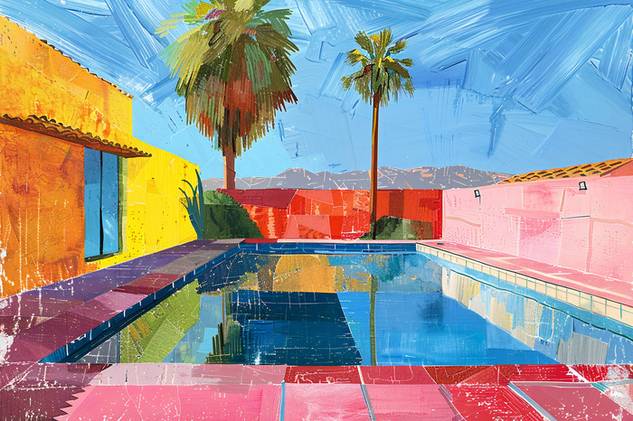 Architektur warmer länder mit swimmingpool und palmen