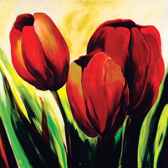 Rote tulpen in einer malerischen komposition