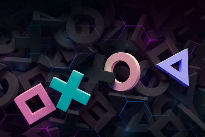 Farbenfrohe symbole in einer 3d-komposition auf dunklem hintergrund