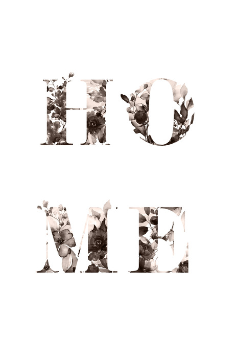 Florale typografie mit der inschrift „über zuhause“