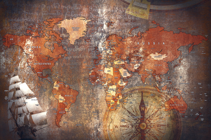 Eine alte karte in brauntönen mit nautischem motiv