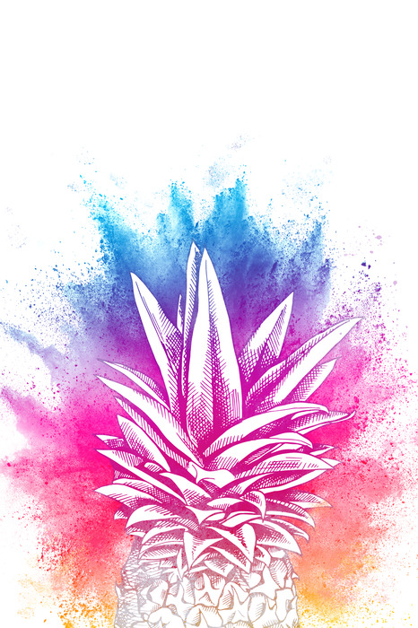 Grafische ananas mit bunten farbtupfern