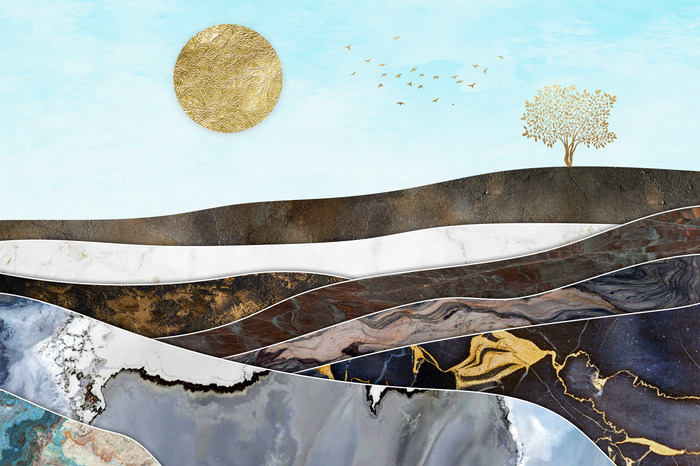 Geometrische landschaft mit marmorstrukturen