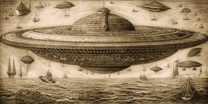 Ein raumschiff, inspiriert vom stil leonardo da vincis