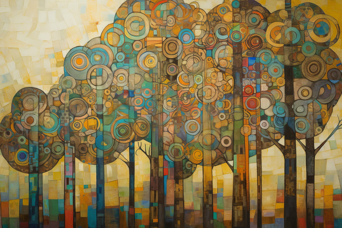 Ein wald im mosaikstil, inspiriert von klimts werk