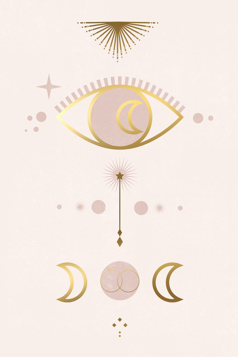 Das symbol des auges und der monde in goldener farbe