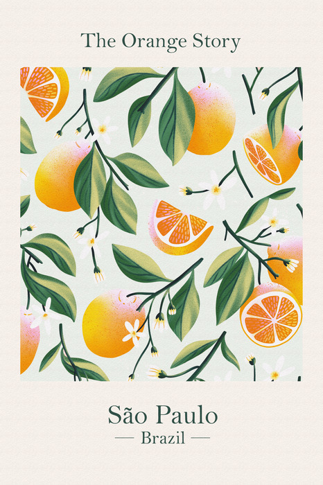 Orangefarbenes muster mit dem schriftzug „the orange story“