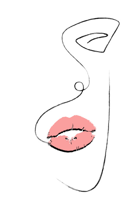 Strichzeichnung eines frauengesichts mit rosa lippen