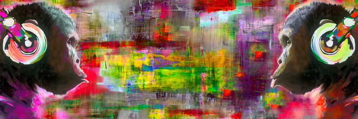 Affen mit kopfhörern in aquarell