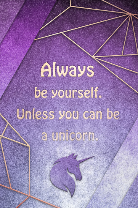 Goldene inschrift mit einem einhornkopf