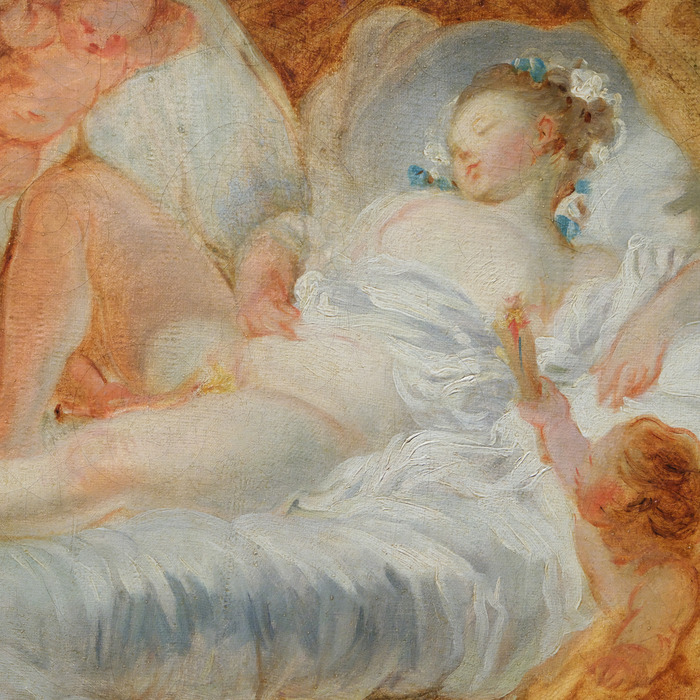 Eine subtile komposition mit einer frau in weißer bettwäsche