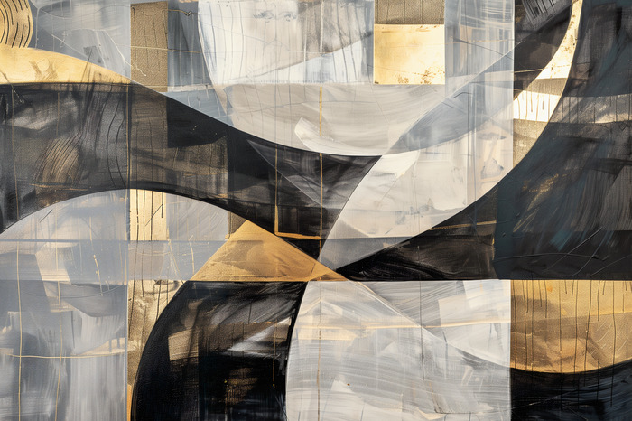 Geometrische abstraktion in grau-, schwarz- und goldtönen