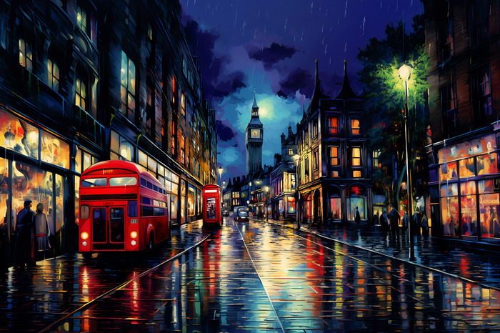 Abendbus mit big ben im hintergrund