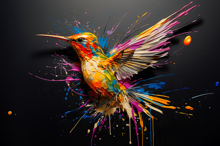 Ein abstrakter kolibri mit einer intensiven farbpalette
