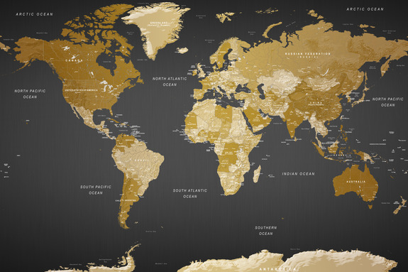 Eine elegante politische weltkarte auf schwarzem hintergrund