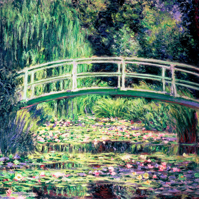 Die ruhe des gartens mit brücke und seerosen