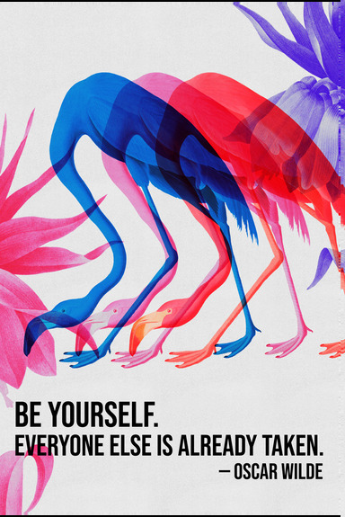 Colorful flamingos - inspirational quote with colorful bird silhouettes