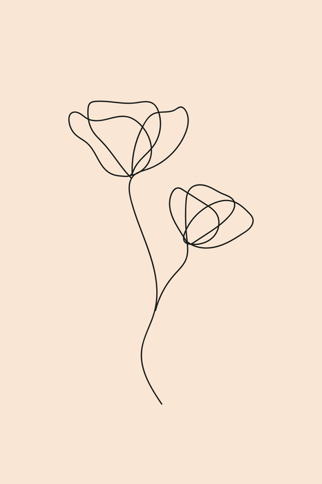 Linienzeichnung von zwei blumen auf rosa hintergrund
