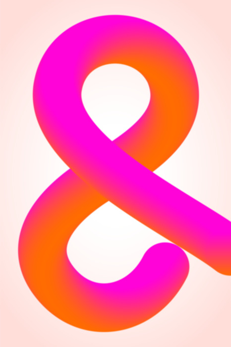 Pinkfarbenes und orangefarbenes et-zeichen auf hellem hintergrund