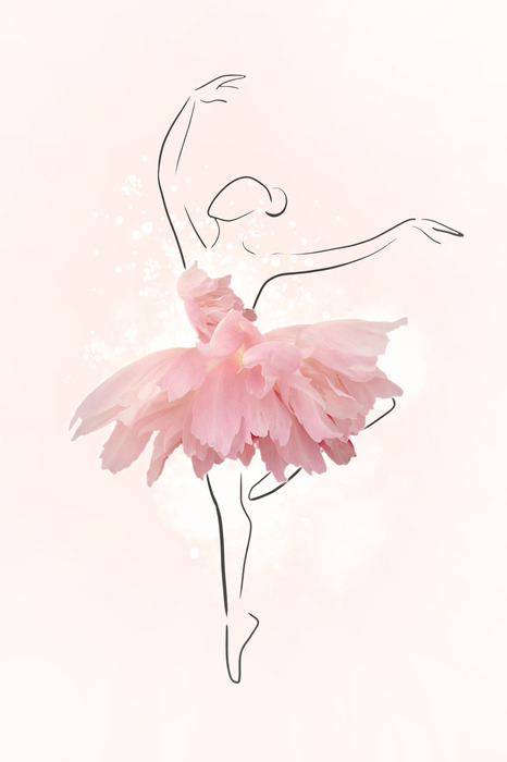 Ballerina in einem rosa geblümten outfit im linearen stil