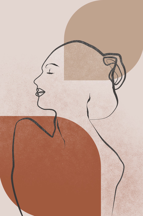 Lineares profil einer frau mit geometrischen formen