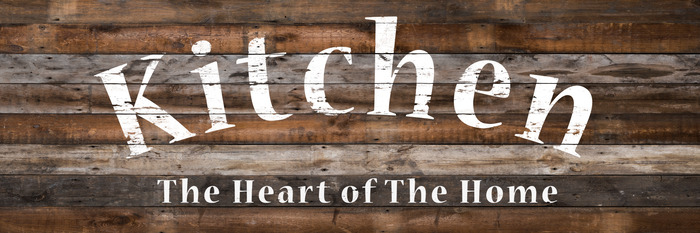 Inschrift über die küche auf holzgrund