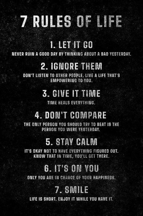 Lebensregeln auf englisch auf schwarzem hintergrund