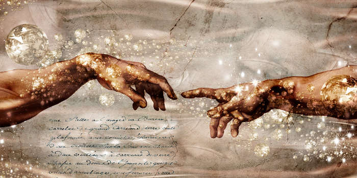 Funkelnde hände, inspiriert von der erschaffung adams