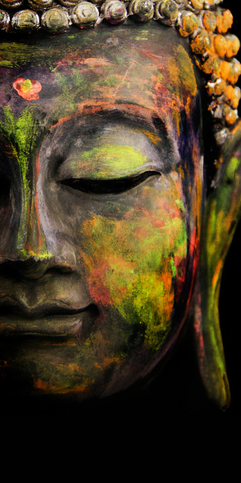 Vertikales halbprofil des buddha in grünen und gelben farben