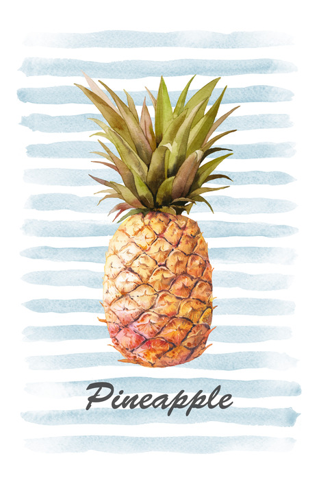 Ananas auf blau gestreiftem hintergrund