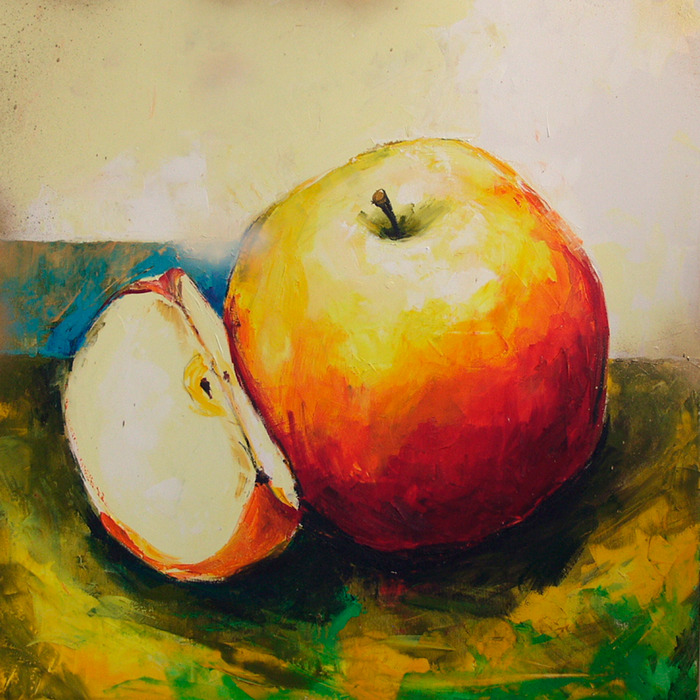 Ein apfel in warmen farben im malerischen stil