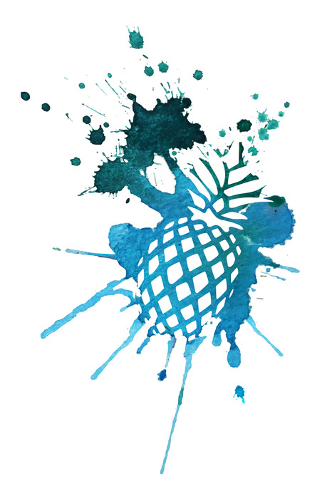 Ananas in aquarell mit türkisfarbenen spritzern