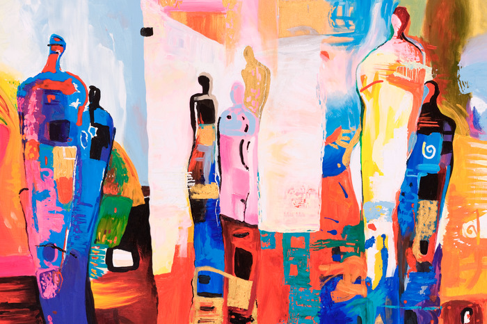 Geometrische silhouetten in einer intensiven, mehrfarbigen komposition