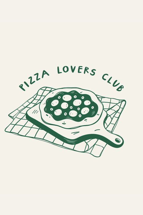 Künstlerische skizze einer pizza auf einem holzbrett