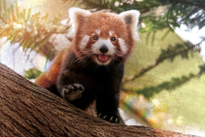 Ein junger roter panda auf einem ast